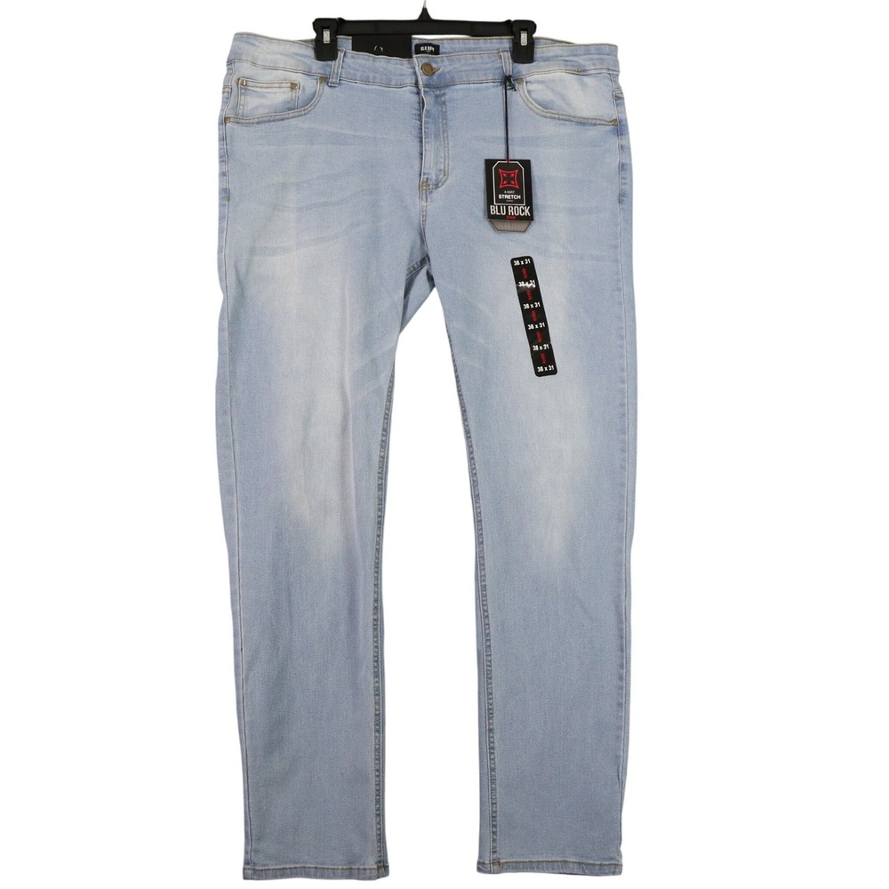 Blu Rock Flex Jeans Mens 38x31 Light Blue 4-Way Stretch Slim Casual Wear